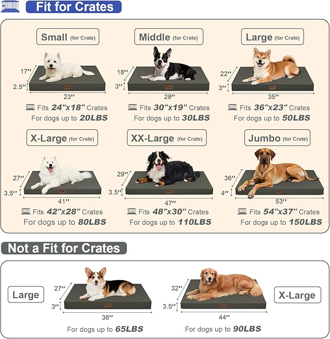 Outdoor Dog Bed for Medium Dogs, Waterproof Dog Crate Mat Orthopedic Egg Crate Foam Pet Bed with Washable Removable Oxford Cover, Brown