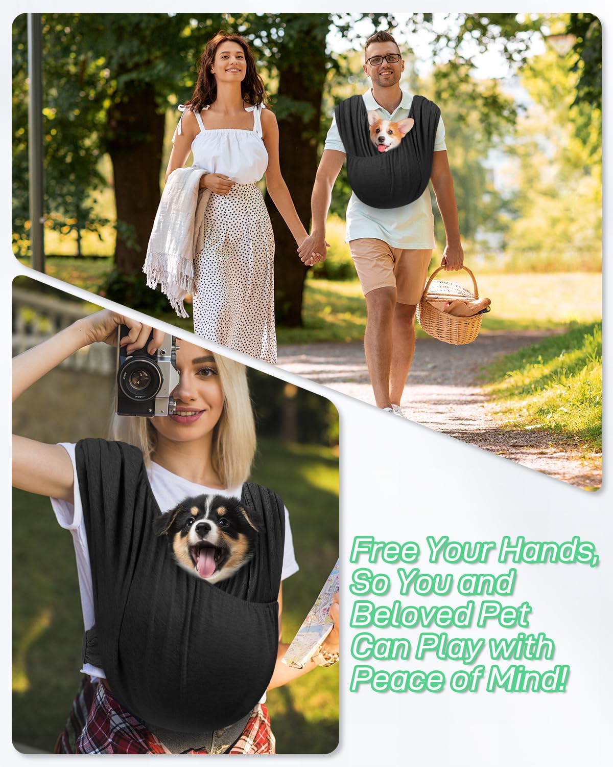 Dog Sling Swaddle Carrier Small Dog Cat Front Facing Carrier for Chest, Hands Free Puppy Carrying Sling Hold for Small Pet up to 13lbs, Adjustable Size, Reducing Back Stress (Black)