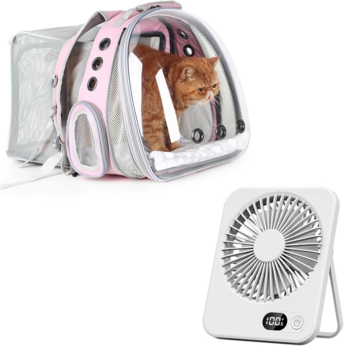 Lollimeow Bubble Expandable Cat Backpack for Puppies and Small Pets with Mini Fan