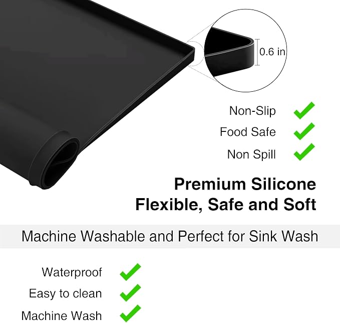 1 PACK SEIRI Washer and Dryer Topper, 26" x 18" Silicone Top Protector Mat for Slant Top Surface Cover and Top Load Washing Machine Laundry Room Non-Slip Waterproof Dryer Cover Medium (Black)