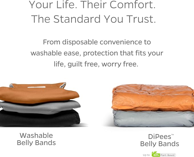 Pet Parents® DiPees® Disposable Belly Bands for Male Dogs + Extendrs®, Male Dog Wraps, Leak Proof, Up to 83% Plant Based, Premium Disposable Dog Diapers Male (Grey, Medium (16-24"), 10ct)