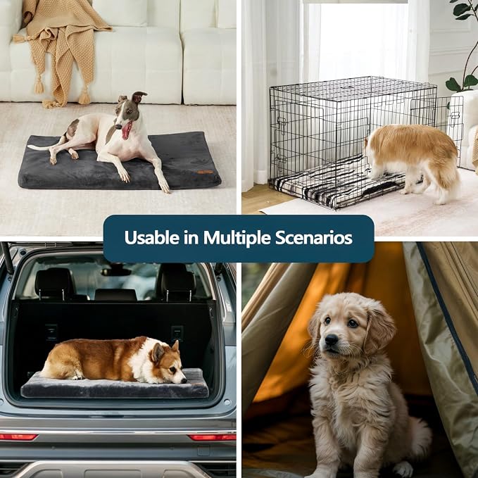 LIORCE Dog Crate Pad - Dog Bed Large Sized Dogs with Removable Washable Cover and Waterproof Lining - XL Memory Foam Pet Bed for Crate - Reversible Kennel Mat (Cool & Warm), 42-inch, Grey