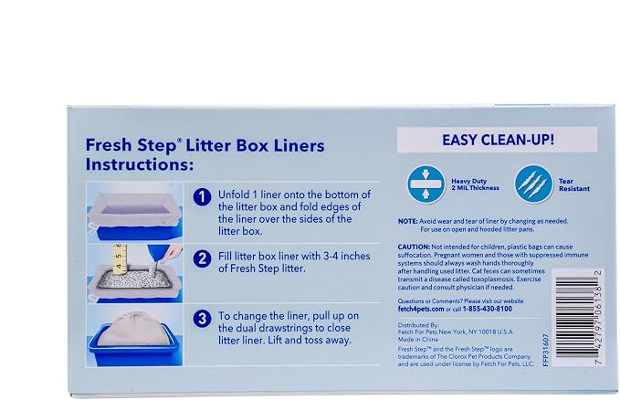 Fresh Step Jumbo Drawstring Cat Litter Box Liners, Heavy Duty Unscented Kitty Litter Bags for Oval Rectangle Pans, Easy Lift Cleanup, 36 x 19 Inches, 15 Count, 12 Pack