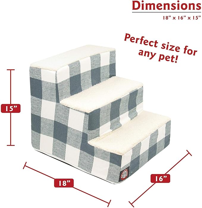 Majestic Pet 3 Step Portable Dog Stairs for Small Dogs to get on Bed Supports 250 lbs or Less – Dog Steps for High Bed with Machine Washable Cover –Pet Stairs for Cats Anderson Check Gunmetal Blue