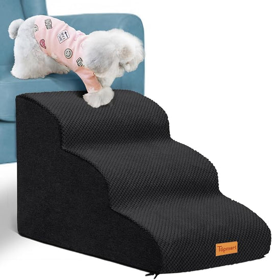 Topmart 3 Tiers Foam Dog Ramps/Steps,Non-Slip, Extra Wide Deep Dog Stairs,High Density Foam Pet Stairs/Ladder,Best for Older Cats,Small Pets,Black