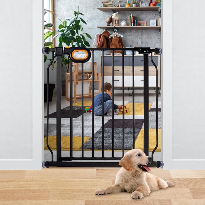 owlie Baby Gate for Stairs 29-33 Inch Wide, Safety House Gate for Baby Pet Gate with Door Pressure Mounting Gates for Kids Toddler Dogs Indoor Stairway Doorway Black (30.5'' Tall)