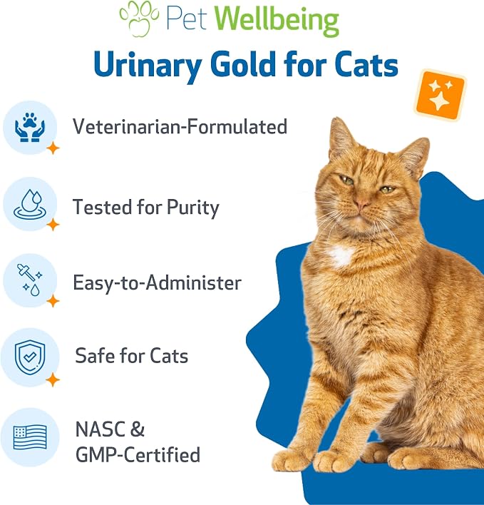 Pet Wellbeing Urinary Gold for Cats - Vet-Formulated Multi-Herb Urinary Tract Support - Feline Bladder Health & Urinary System Wellness - Holistic Cat Supplement - 4 fl oz (118 ml)