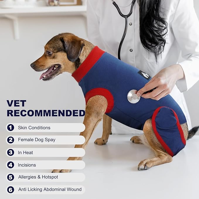 IDOMIK Dog Recovery Suit for Female Spay - Adjustable Anti-Licking Dog Post Surgery Onesie, Male Female Dog Neuter Spay Suits, Soft Abdominal Wound Bandage & E-Collar Cone Alternative