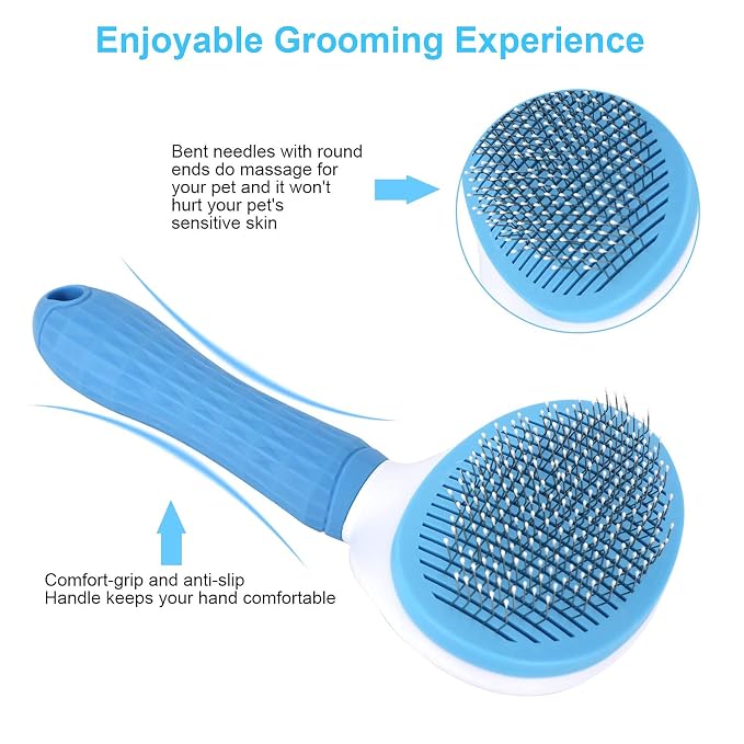 Self Cleaning Slicker Brush, Pet Grooming Shedding Brush for Dogs and Cats - Easy to Remove Loose Undercoat, Pet Massaging Tool Suitable for Pets with Long or Short Hair