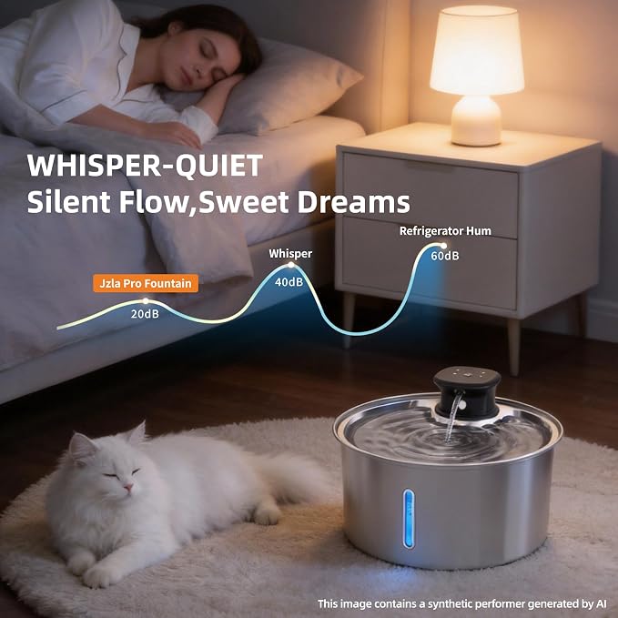 Wireless Cat Water Fountain,Cat Water Fountain Stainless Steel 3.2L/108oz Large Capacity Battery Operated Pet Water Fountain Indoor with Motion Sensor for Cats Dogs BPA-Free(P01B)