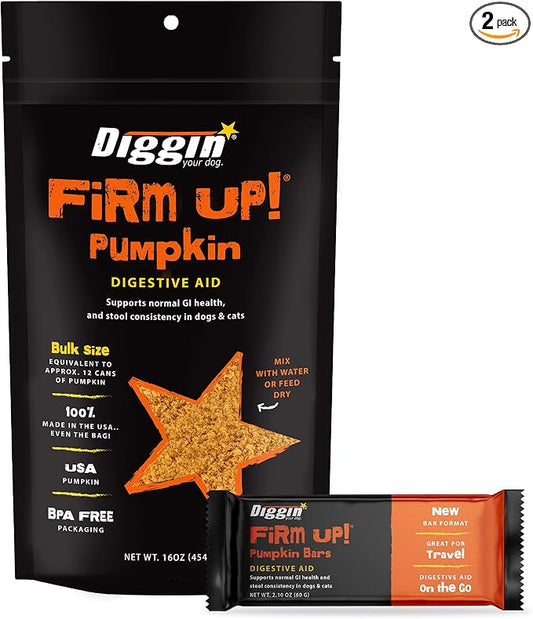 Diggin' Your Dog Firm Up! Pumpkin Bundle – Fiber Supplement with Pumpkin & Apple Fiber for Cat & Dog Digestive Support – Made in USA