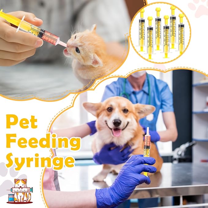 TrelaCo 100 Pack 5ml Syringes with Caps, Colored Plastic Measuring Syringe for Liquid, Pet Feeding, DIY, Party, Craft, Individually Sealed and Wrapped(Yellow)