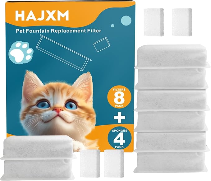 135oz/4L Battery Operated Cat Water Fountain & 8 Pack Replacement Filters & Sponges Set