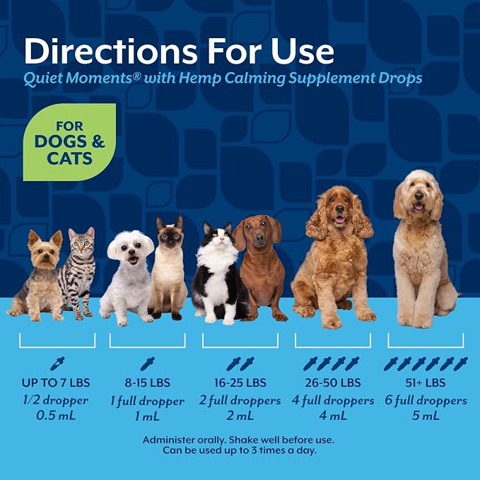 NaturVet – Hemp Quiet Moments Calming Drops – Enhanced with Hemp Seed Oil, L-Tryptophan & Ginger – Helps Reduce Stress & Promote Relaxation – for Dogs & Cats