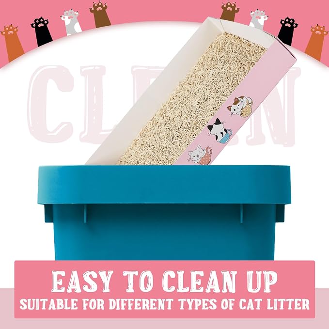 Roshtia 30 Pcs Disposable Cat Litter Box Foldable Paper Kitty Tray 13.8 x 10 x 2 Inch Portable Kitten Pan Low Entry Lightweight Cardboard(Cat Litter Tray,Pink)