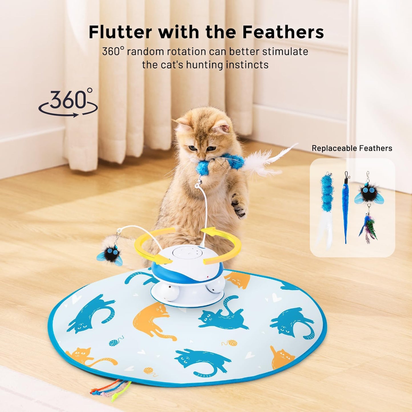 Interactive Cat Toy for Indoor Cats - 5 in 1 Cat Laser Toy Automtaic, Rechargble Motion Activated Hide and Seek Toy with Moving Feather, Tarck Balls and Chirping for Bored Kitten Exercise