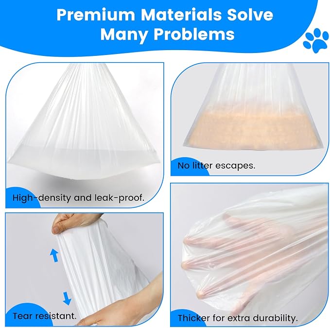 60 Count Cat Litter Box Liners Bags, Extra-Thick Cat Waste Bags for Self-Cleaning Litter Box, Drawstring Litter Liner Trash Bags for Automatic Box Self Cleaning-17.7" x 19.68"