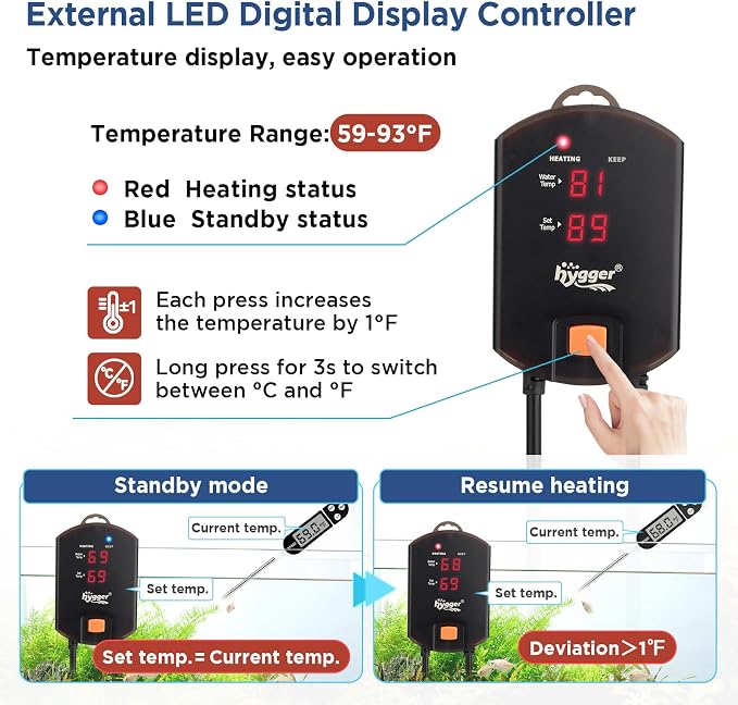 hygger Aquarium Arowana Heater,800W Removable Shell Submersible Fish Tank Heater with LED Digital Display,800W for 80-220 Gallon Medium and Large Freshwater and Saltwater Fish Tank