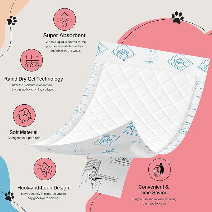 Dog Diapers Liners Large, 130 Ct, Super Absorbent Diaper Pads for Male and Female, Hook-and-Loop Tape Design Design, Super-fit & No Shifting, for Dog Period Diapers Belly Bands