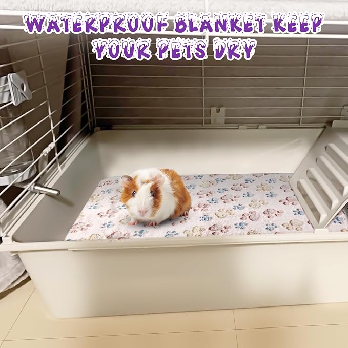 YUEPET Waterproof Guinea Pig Blankets Washable 3 Pack Small Animal Fleece Cage Liners Pet Soft Sleep Mat Pad Cover Warm Flannel Throw for Hamster Guinea Pig Rabbit Chinchilla Hedgehog Ferret 23"×16"