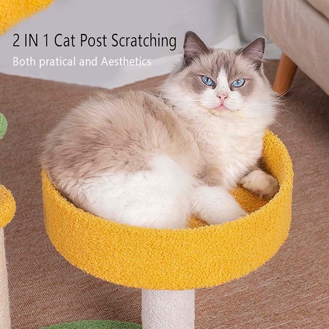 Cat Tree Post, 29.5" Pumpkin Flower Cat Tower Kittie Flower Kitten Nest with Sisal Post, Cozy Fluffy Cat Condo 3 Pillars Kitten Climbing Scratcher for Indoor Activity