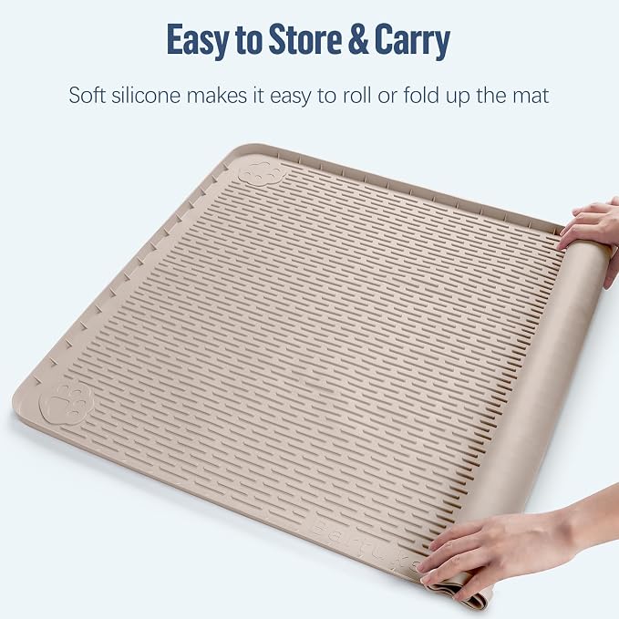 Pee Pad Holder for Dogs, 40" x 40" Silicone Pee Tray Mat Leak-Proof, High Edge, No Spill Pet Pad Holder for Puppy, Cat, Rabbit, Training Pads for Floor Protection, No Pee Pads (Khaki)