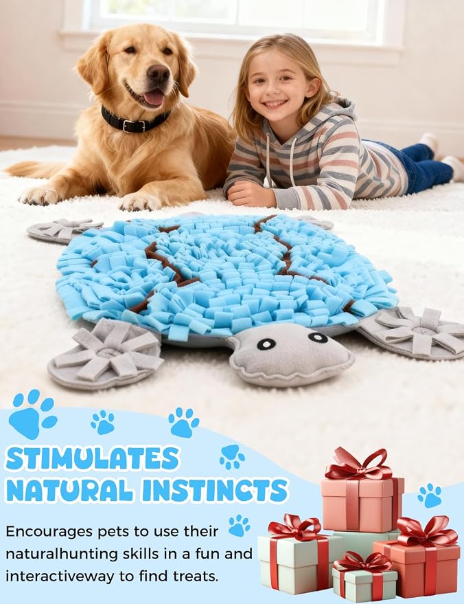 Turtle Snuffle Mat for Dogs, 28.8''x22.8'' Large Nose Work Mat, Dog Food Mat for Foraging and Mental Stimulation, Interactive Feeders for Boredom Relief（Blue）