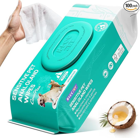 HICC PET Wipes for Dogs & Cats, Vet Recommended Cleaning Deodorizing & Soothing Allergy Infections Anal Gland Wipes, Hypoallergenic Hydrating & Nourish Fur Dog Grooming Wipes for Paw, Butt, Body