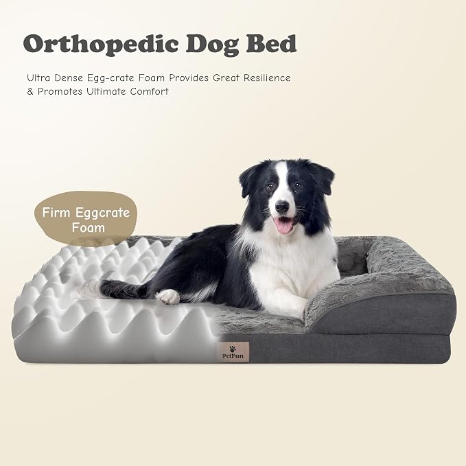 XL Orthopedic Dog Beds Large Sized Dog - Washable Large Dog Cat Bed Waterproof, Comfort Dogs Couch Sofa with Washable Removable Cover, Pet Bed with Nonskid Bottom, 42'', Dark Grey