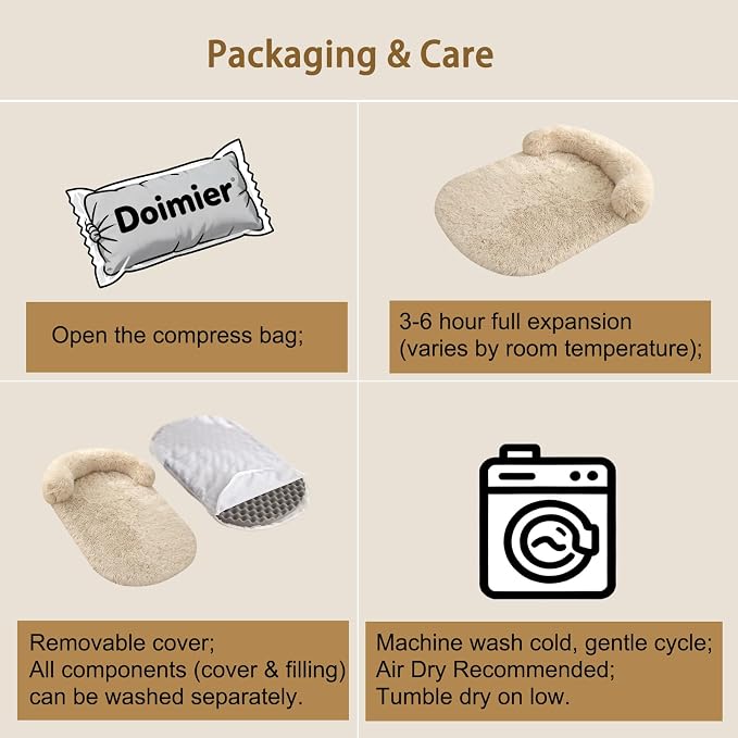 Orthopedic Dog Bed with Egg-Crate Base, Calming Dog & Cat Beds Long Plush with Raised Edges, Spine Friendly Pet Sleeping Mat for Small Medium Dogs, Machine Washable (Oval, Beige 26"x20")
