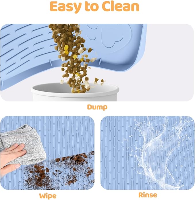 Dog Food Mat, Extra Large 50" x 35" Silicone Pet Feeding Mat with Raised Edge Pet Placemat for Small, Medium, and Large Pets Non-Slip, Easy to Clean (Blue)