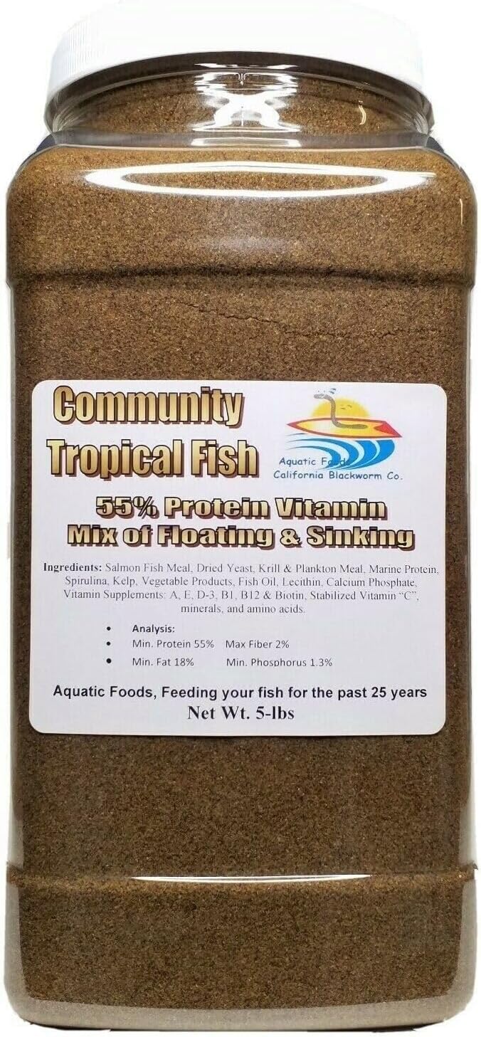 55% Protein Vitamin Rich Micro Floating/Slow Sinking Granulars Fry & Baby Fish Food, for Tetras, Guppies, Small Cichlids, Platies & Swordtails, All Tropical Fish - 5-lb Large Jar