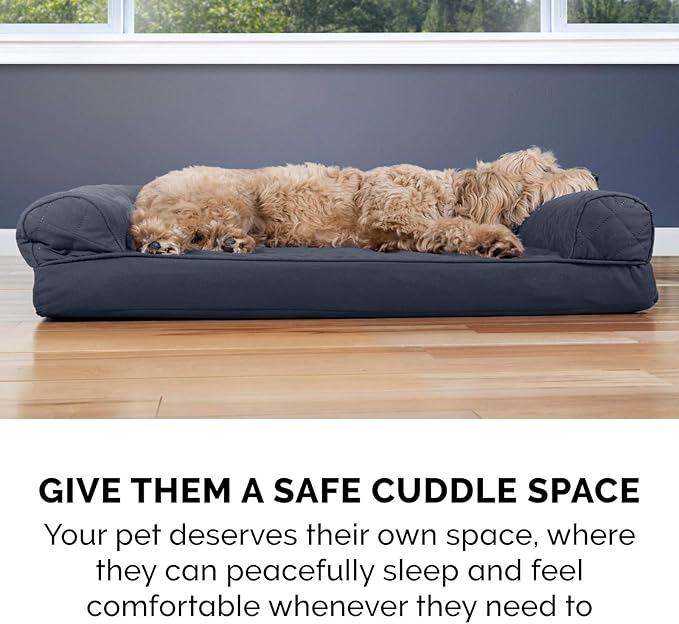 Furhaven Cooling Gel Dog Bed for Medium/Small Dogs w/ Removable Bolsters & Washable Cover, For Dogs Up to 35 lbs - Quilted Sofa - Iron Gray, Medium
