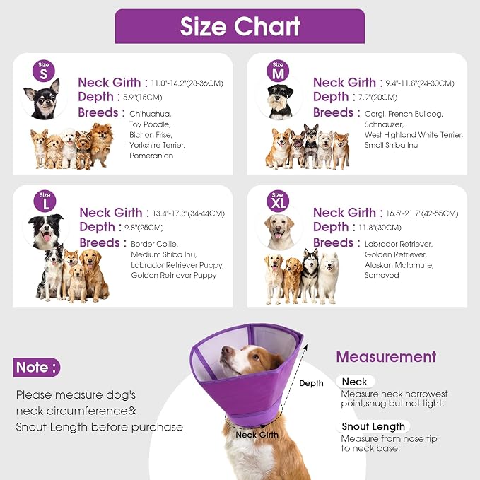 Allroaring Soft Dog Cone Collar Post Surgery Recovery,Waterproof Dogs Elizabethan Collar for Spay & Neuter Cones of Shame with Comfy Neck Padded Adjustable Cone to Stop Licking for Small Dog S Purple