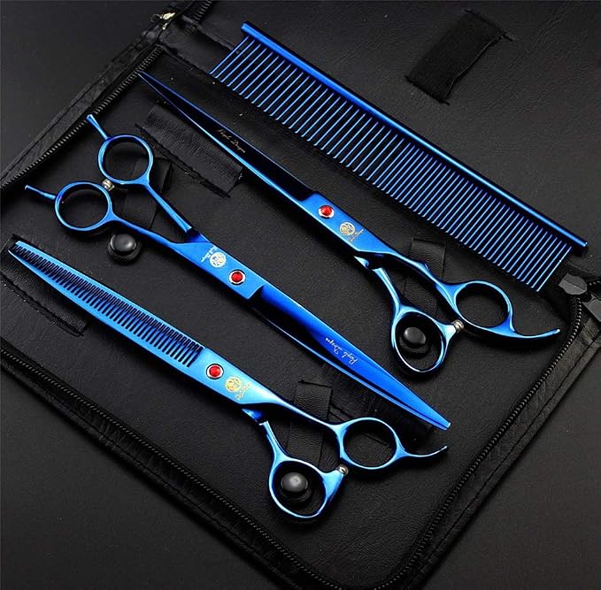 Purple Dragon 8.0" Titanium Multicolor Professional Pet Grooming Scissors Set,Straight & Thinning & Curved Scissors Shear with Bag for Dog Cat Grooming