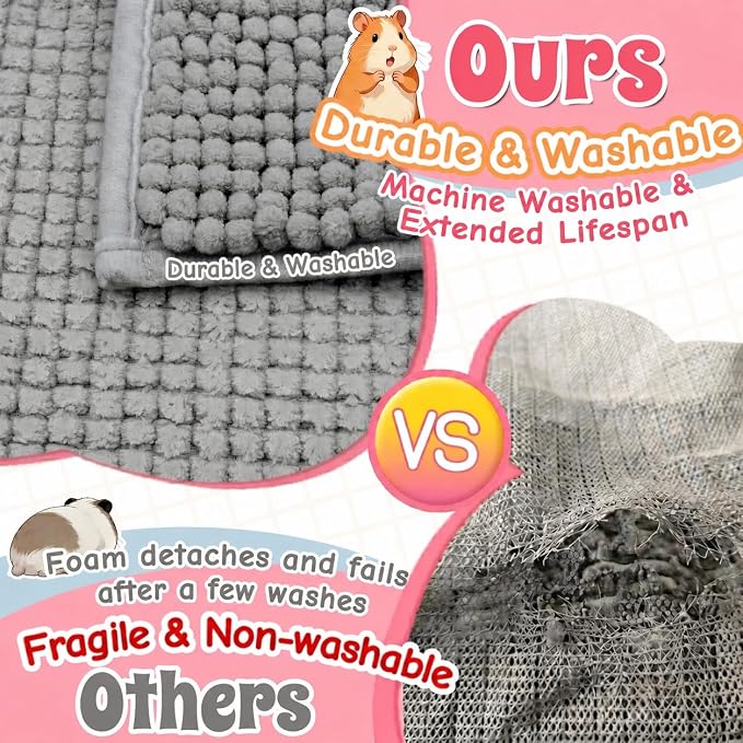 Guinea Pig Cage Liner, 4 PCS Washable Guinea Pig Bedding Fleece Mat, Reusable Pee Pads for Small Animals, Bunny Rabbit Hamster Chinchilla Cage Accessories 16x12 Inch Gray