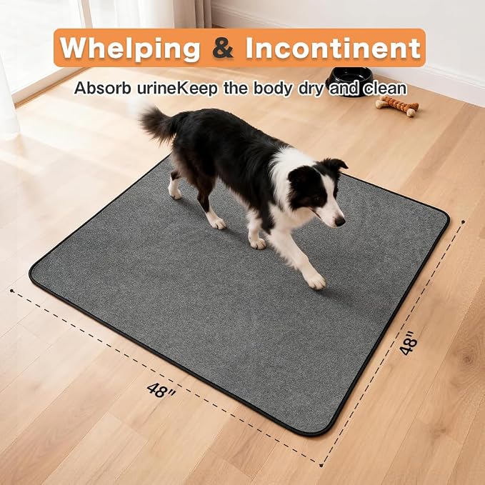 Washable Pee Pads for Dogs, Extra Large Reusable Dog Pee Pad, Waterproof Pet Mat, Dog Playpen Mats for Puppy Training Whelping Playpen Pads, Grey, 48x48 inch