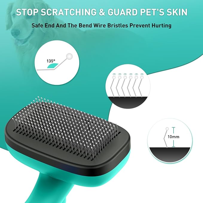 2 Pcs Self Cleaning Slicker Brush & Nail Clippers for Dog and Cats,Shedding Long and Short Haired Pets,Skin Friendly Deshedding Grooming Tool