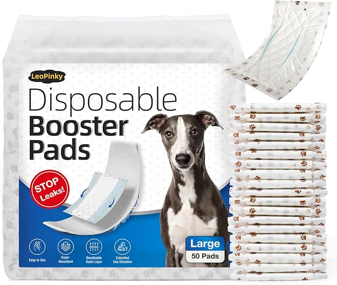 Disposable Dog Diaper Booster Pads L - 50 Count, Dog Diaper Liners for Male and Female Dogs, Inserts Fit Most Puppy Diapers - Pet Belly Bands and Male Dogs Wraps