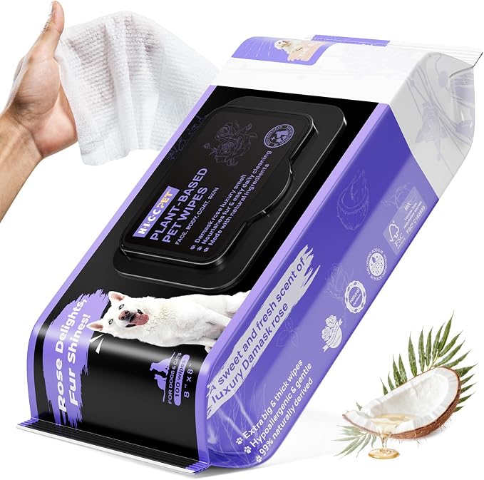 HICC PET Wipes for Dogs and Cats, Vet-Recommended Hypoallergenic Dog Wipes for Paws, Butt and Fur, Dog Cleaning Wipes & Dog Bath Wipes, Deodorizing Grooming Wipes for Dogs, Cats, Horse, 100 Count | Pet Wipes for Paws & Butt, Dog Bath Wipes, Deodorizing...