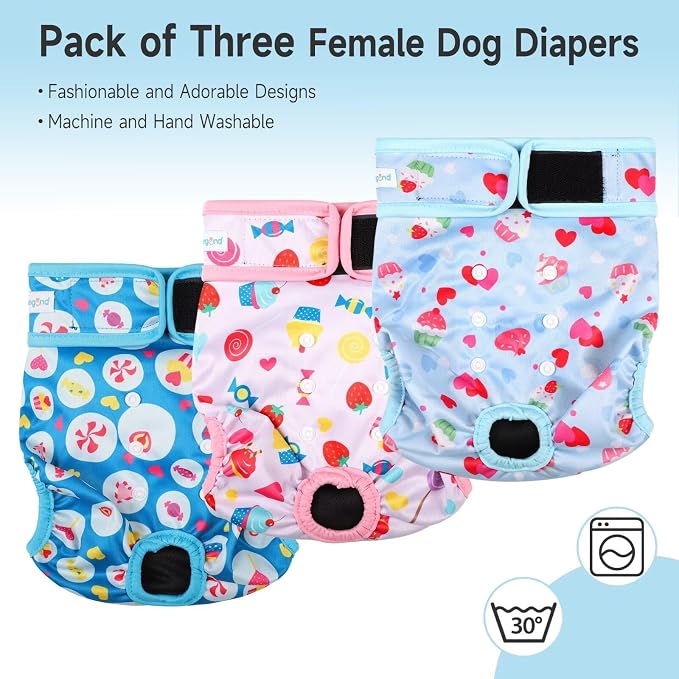 Paw Legend Washable Reusable Female Dog Period Diapers for Heat Doggie Puppy Diapers for Female Dogs (3 Pack, Medium)