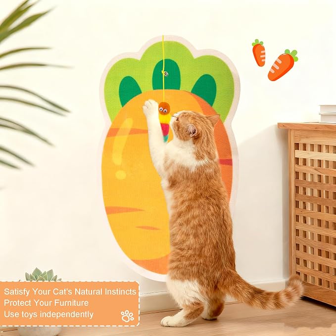 Cat Scratchers for Indoor Cats 11.8x15.7in, Cat Scratching Board Wall Mounted, 1-Piece Carrot Shape Felt Cat Wall Scratcher for Living Room Kitchen