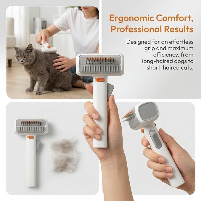 2-in-1 Pet Comb Dematting and Undercoat Rake, Self-Detangling Grooming Brush for Dog Cat, 3.15 Inch Width(1pcs)
