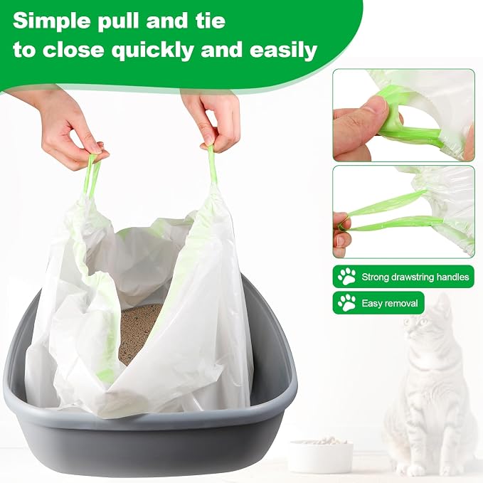 100 Pack Jumbo Cat Litter Bags - 3MIL Extra Thick Heavy Duty Cat Litter Box Liners, 36"x19" Drawstring Large Cat Litter Liners for Litter Boxes, Easy Clean Up Kitty Litter Liner XL
