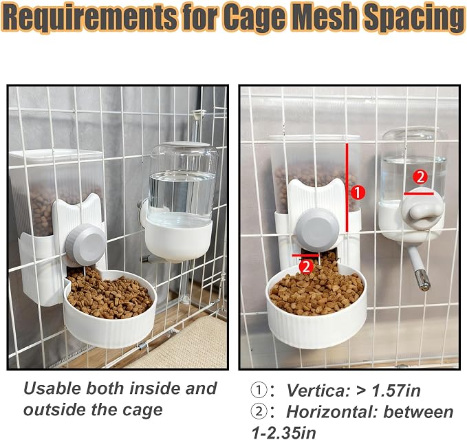 Rabbit Gravity Feeder Waterer Set Automatic Guinea Pig Food Water Dispenser Food Water Bowl Feeding Station for Puppy Kitten Guinea Pigs Chinchilla Hedgehog Small Animals (Grey)