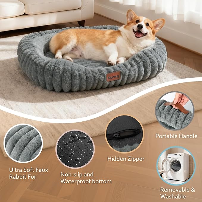 Orthopedic Dog Bed, Memory Foam Bolster Bed for Large Dogs | 30L x 24W x 5H, Bolster Sides Design, Washable Cover, Orthopedic Support Structure, Non-Slip Bottom, Medium Dog Bed, Grey