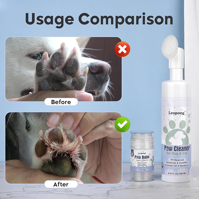 Leopong Dog Paw Care Kit- 2 Pack Dog Paw Cleaner for Dogs Large Medium Small XL Breed-Dog Paw Balm for Heals - Repairs & Restores Dry - Cracked Paws & Nose Dog Paw Protector for Pet Foot Washer Care