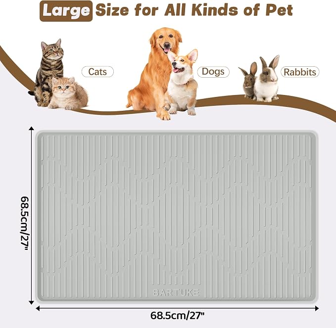 Dog Food Mat, 27" x 27" Silicone Pet Feeding Mat with Raised Edge Silicone Mat for Food and Water Pet Placemat for Small, Medium, and Large Pets Non-Slip, Easy to Clean