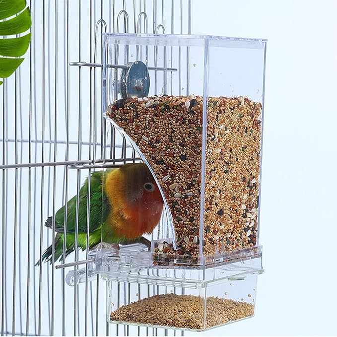 Hamiledyi No Mess Bird Cage Feeder 2Pack Automatic Parrot Seed Feeders with Perch Acrylic and Bird Parrot Swing Chewing Toy Set 15PCS Colorful Pet Birds Cage Toys for Small Parakeet Cockatiel Conures