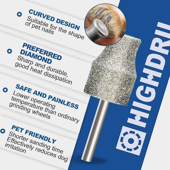HIGHDRIL Diamond Rotary Nail Grinder Bits for Dog - 5PCS 1/8" Replacement Grinder Wheel for Pets Nail Care